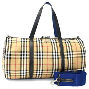 Burberry Boston Bag Shoulder House Check Nylon Leather Beige